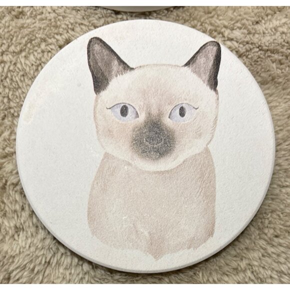 Cat Themed Coasters Ceramic Set Of 4 Round With Watercolor Design - Picture 2 of 8